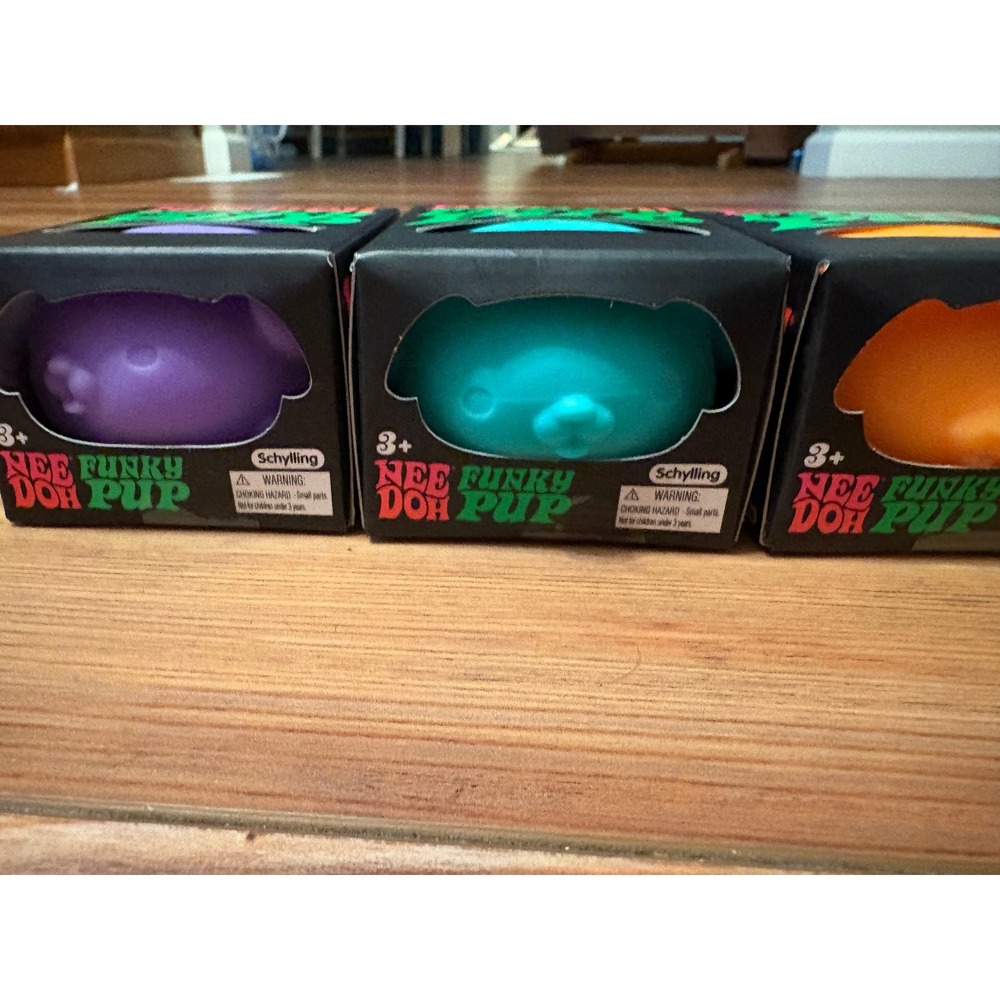 Schylling NeeDoh Funky Pup 3 piece Squishy Stress Toy Purple Teal Orange 26065HY